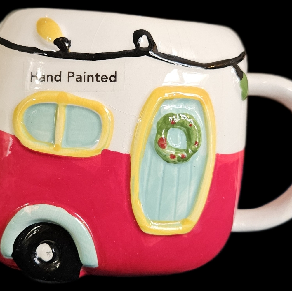 St NICHOLAS Red and White Camper Mug Planter.  Handpainted.  Ceramic.